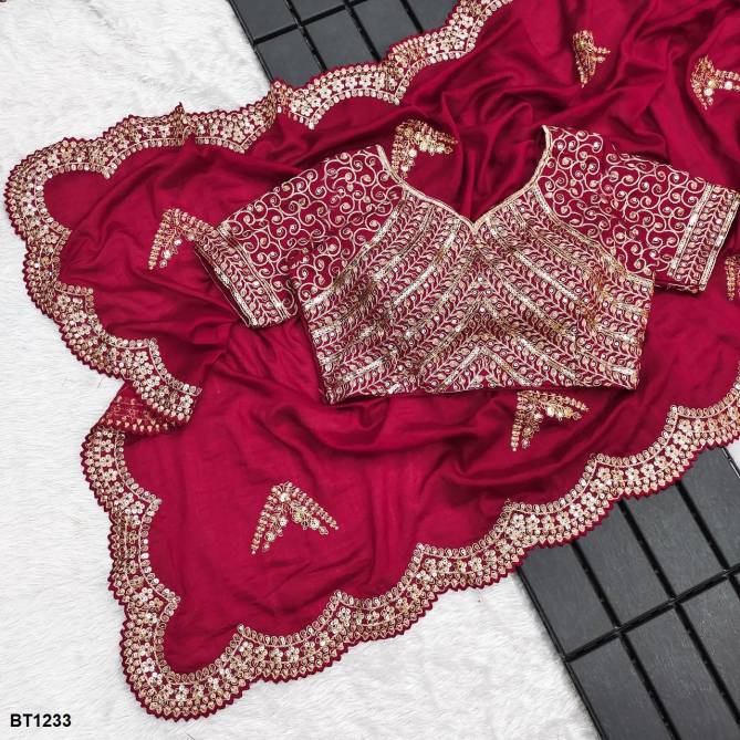 BT 1233 Pure Two Tone Vichitra Silk Embroidery Surat Saree Wholesale Market