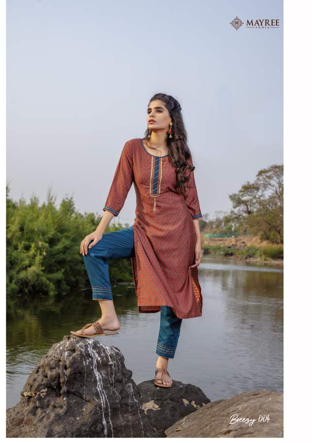 Mayree Breezy Fancy Designer Ethnic Wear Rayon Kurti With Bottom Collection