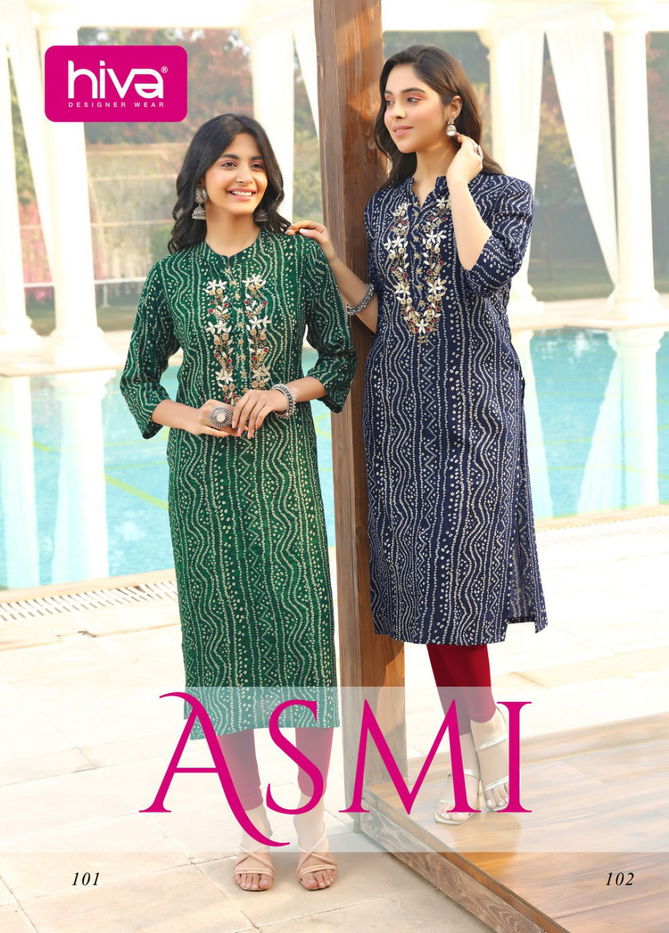 Hiva Asmi New Fancy Party Wear Rayon Heavy Designer Long Kurti Collection