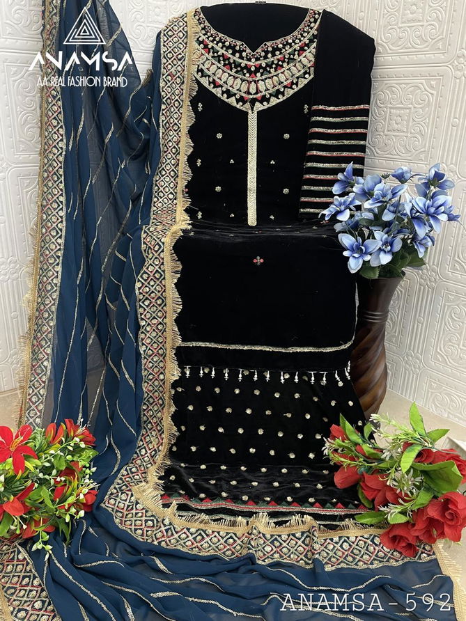 Anamsa 592 Velvet Embroidery Pakistani Suit Wholesale Shop In Surat