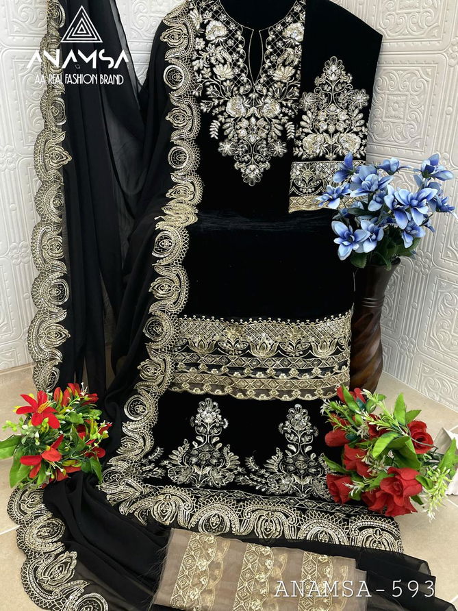 Anamsa 593 Velvet Embroidery Pakistani Suit Wholesale Price In Surat