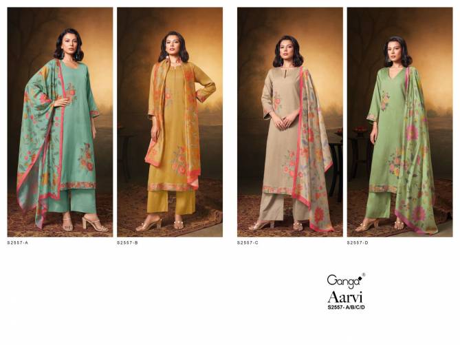 Aarvi 2557 By Ganga Printed Cotton Silk Dress Material Suppliers In India