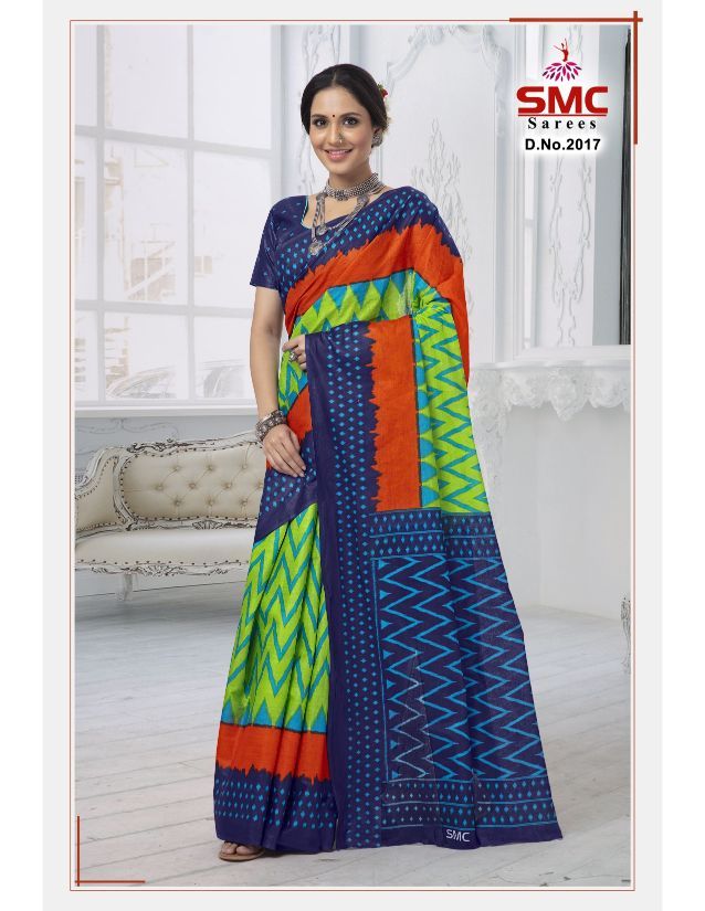 Smc Ikkat Casual Daily Wear Cotton Printed Designer Saree Collection