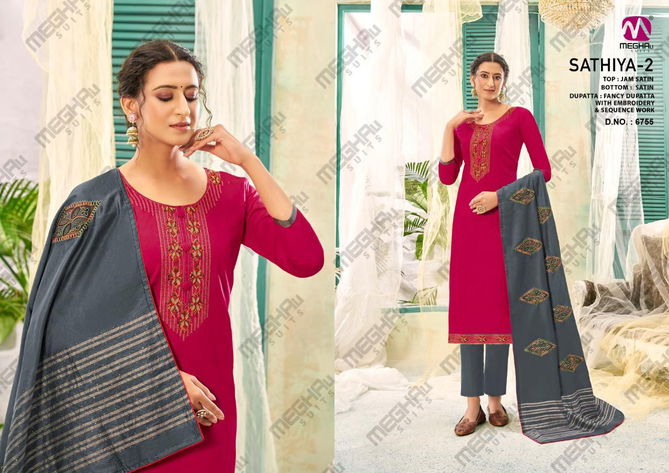 Meghali Sathiya 2 Jam Satin Designer Fancy Casual Wear Dress Material Collection