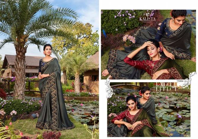 Kalista Vasudha Latest Designer Collection Fancy Wedding Wear vichitra silk Embroidery Worked Sarees
