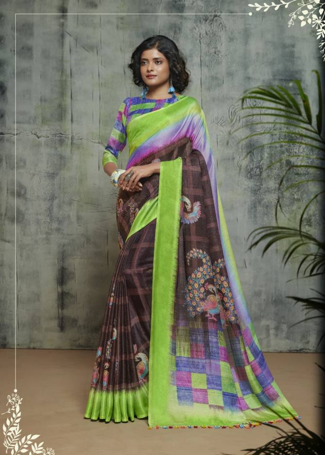 Shvetamber Latest Designer Party Wear Global Linen Juth Digital Printed Saree Collection
