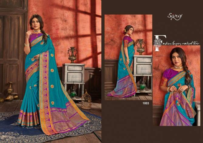 Saroj Shubh Muhurat Vol 2 Latest Exclusive Designer Festive Wear Embroidery Work Cotton Silk Sarees Collection
