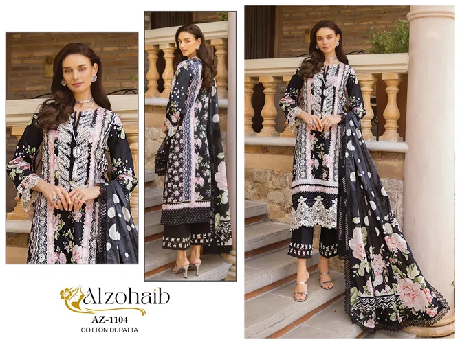 Alzohaib Az 1102 To 1105 Cotton Embroidery Printed Pakistani Suits Exporters In India