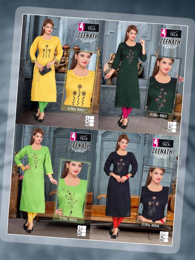 Ft Zeenath Fancy Regular Wear Rayon Handwork Designer Kurtis Collection
