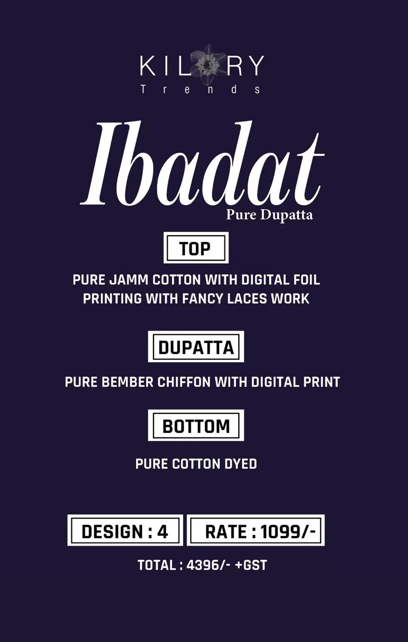 Ibadat By Kilory Jam Cotton Printed Salwar Kameez Wholesalers In Delhi