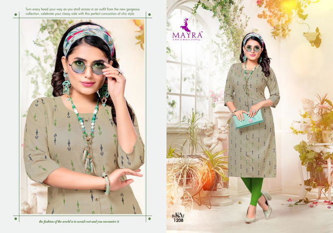 Mayra Ikkat Fancy Designer Regular Wear Rayon Slub Printed Kurtis Collection
