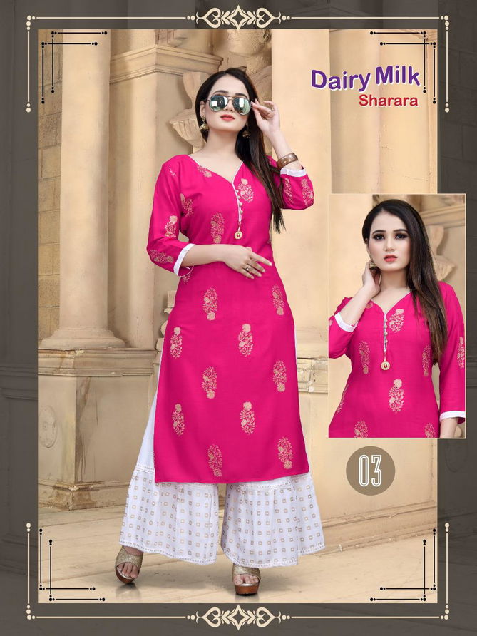 Aagya Dairy Milk Sharara 2 Latest Fancy Designer Casual Wear Rayon Kurti With Bottom Collection
