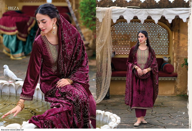 Suroor By Ibiza Velvet Embroidered Salwar Kameez Exporters In India