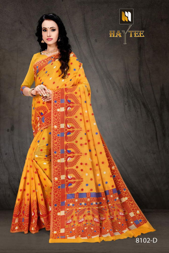 Haytee Bomkai 8102 New Launch Of Designer Daily Wear Cotton Silk Saree Collection With Beautiful Print