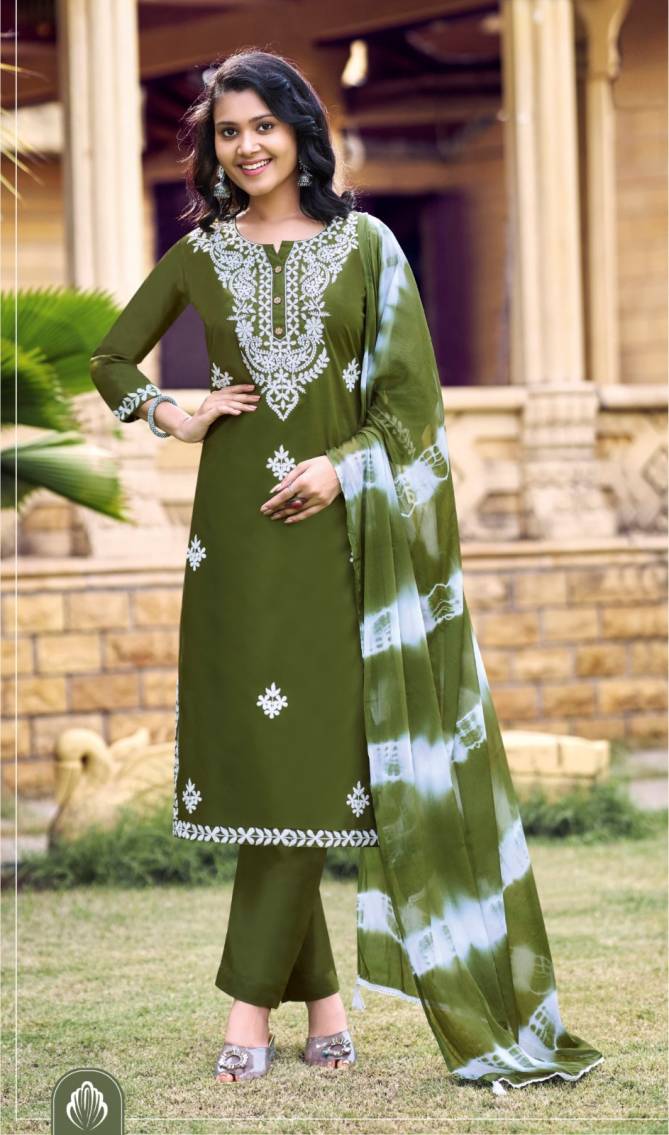 Lakhnavi By Ossm Rayon Embroidery Kurti With Bottom Dupatta Manufacturers