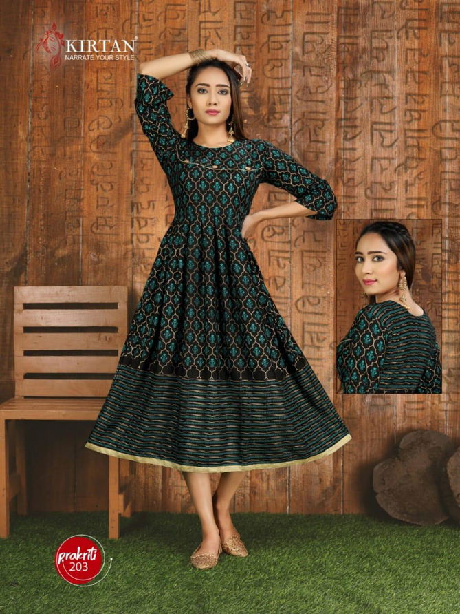 Kirtan Prakriti 2 Fancy Designer Ethnic Wear Heavy Rayon Printed Anarkali Kurtis Collection
