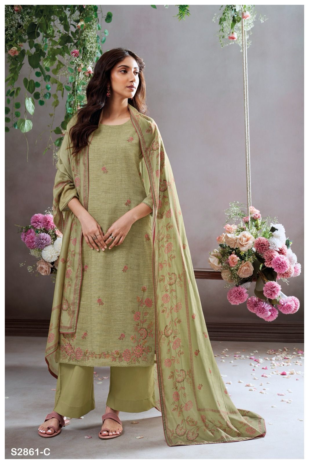 Sera 2861 By Ganga Cotton Linen Printed Dress Material Orders In India