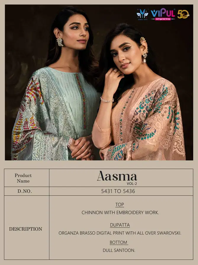 Aasma Vol 2 By Vipul Chinon Embroidery Salwar Suits Exporters In India