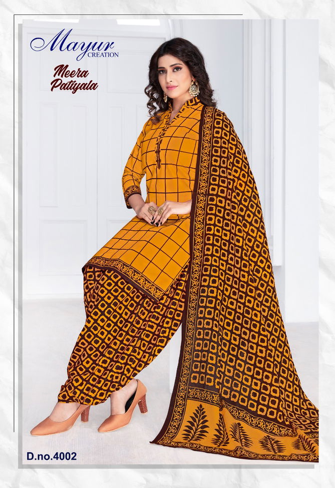 Mayur Meera Patiyala 4 Latest Fancy Regular Wear Printed Pure Cotton Readymade salwar Suit Collection
