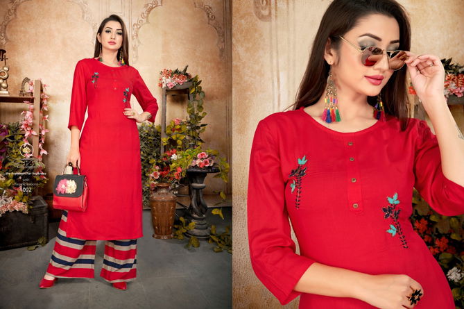 Vrunda Glorina Latest Designer Embroidery Work Kurtis With Plazzo Collection