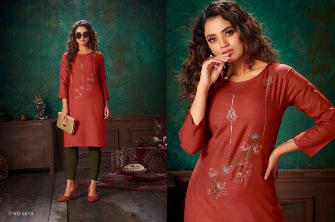 Nitisha Viva 6 Latest fancy Designer Casual Wear Long Heavy Soft Cotton Slub With Embroidery Work Kurtis Collection
