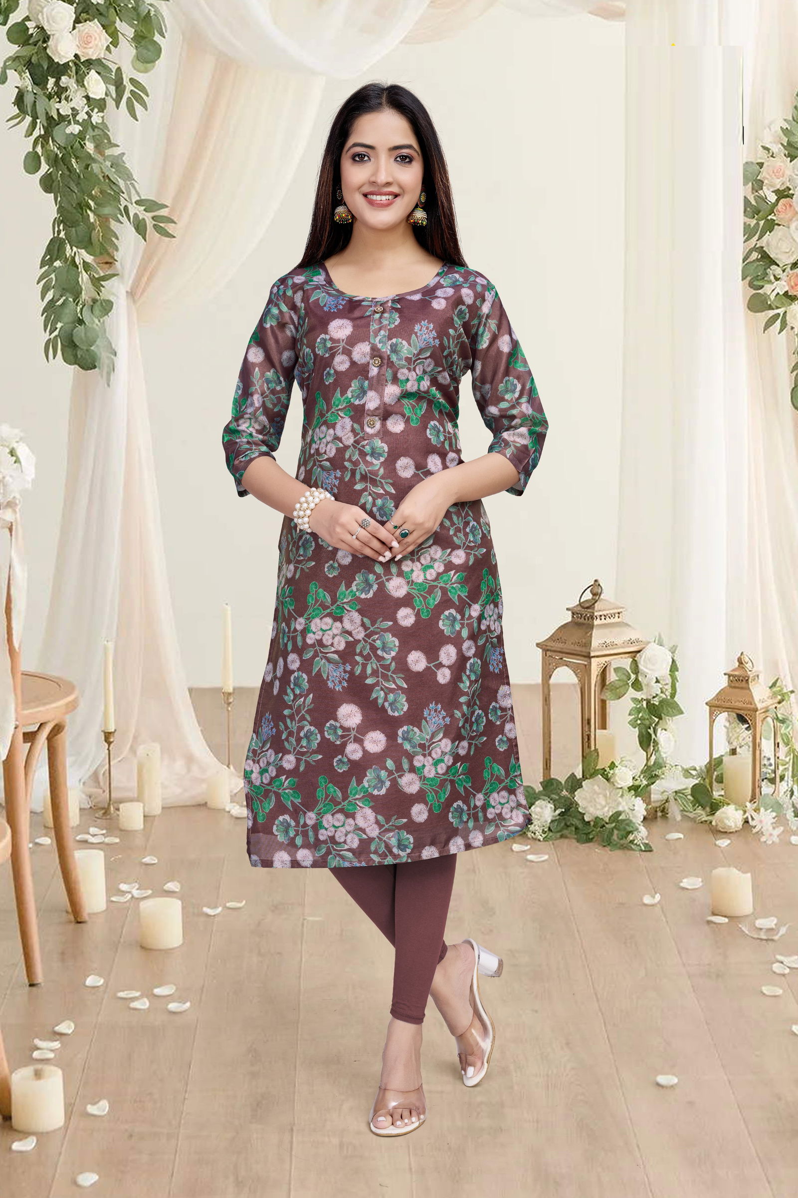 01 Shelly A line Printed Premuim Tissue Simmer Kurti Wholesale Shop In Surat