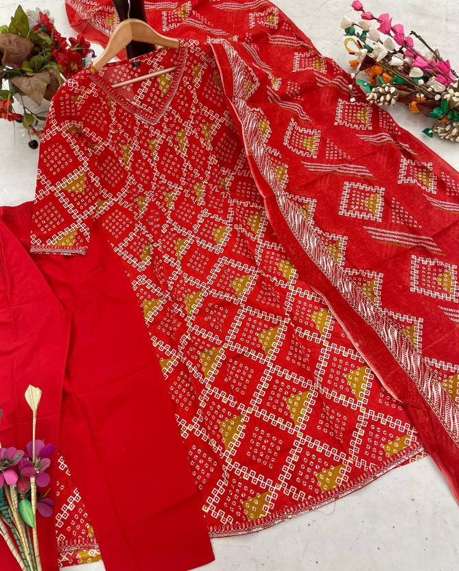 KF Red Kalaai Printex Embroidery Kurti With Bottom Dupatta Exporters In India