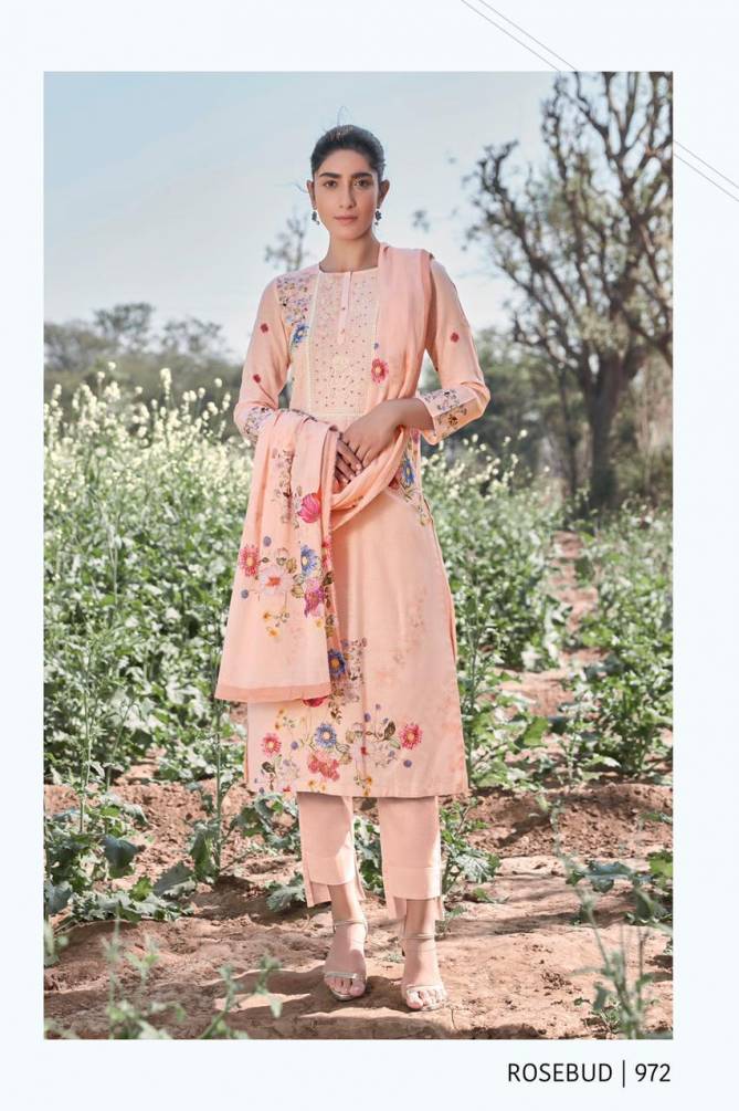 T&M ROSEBUD HIT DESIGNS Latest Designer Festive Wear Pure Line Pattern Digital Print With Embroidery Neck And Handwork Dress Material Collection
