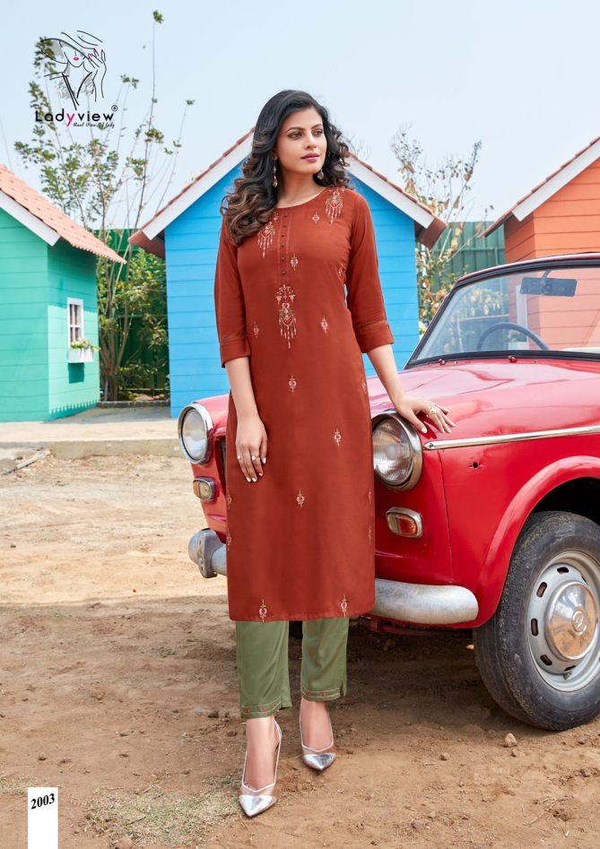 Ladyview Misty 2 Heavy Fancy Wear Rayon Embroidery Kurti With Bottom Collection