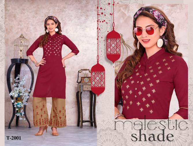Trendy Colours Latest Fancy Designer Heavy Rayon Casual Wear Embroidery Kurti With Bottom Collection
