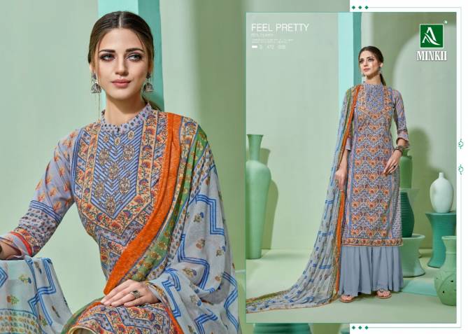 Alok Minkii Designer Pure Cambric Cotton Digital Style Print with Embroidery With Swarovski Diamond Work Salwar Suit Collection With Pure Nazneen Chiffon Print Dupatta
