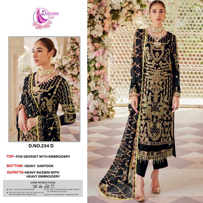 Dinsaa 234 Georgette Pakistani Suits Wholesale Market In Surat With Price
