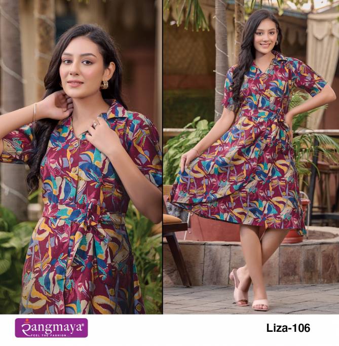 Rangmaya Liza Model Print Short Party Wear Kurti Catalog
