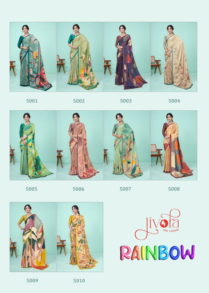 Ranibow By Jivora Crepe Digital Printed Daily Wear Saree Exporters In India