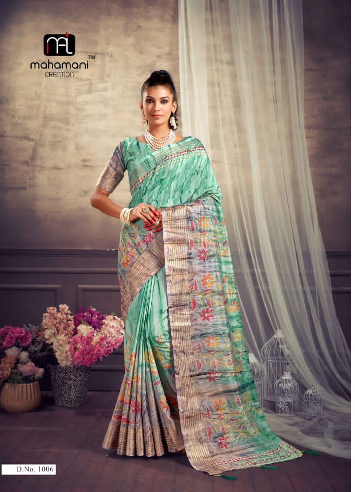 Maheshwari 1001 To 1006 By Mahamani Creation Dola Silk Prizem Print Saree Orders In India