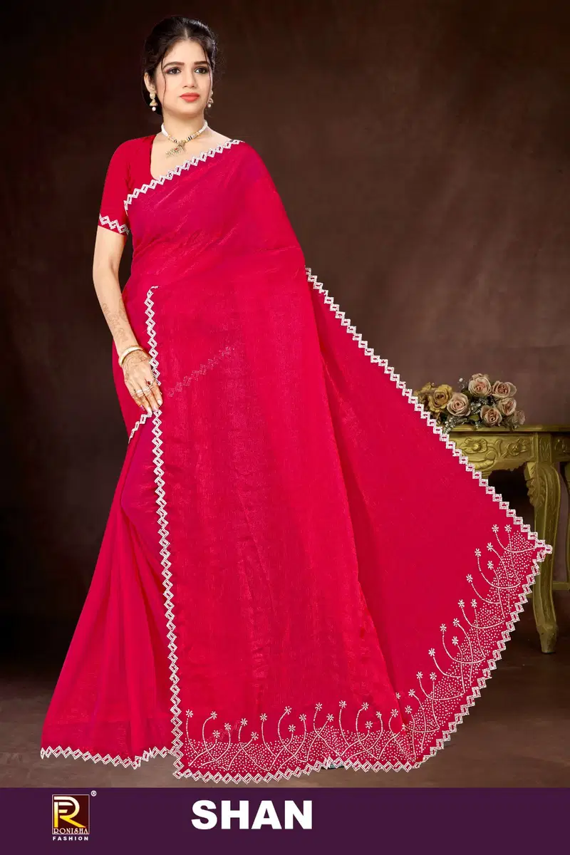 Shan By Ronisha Fancy Jarkan Work Party Wear Saree Suppliers In India
