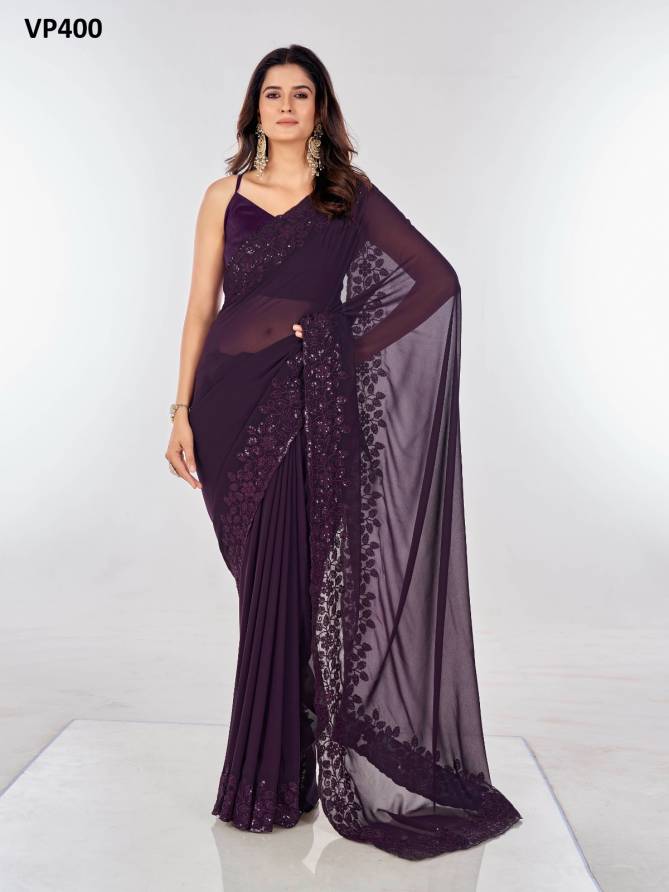 Villa By Fashion Berry Georgette Party Wear Saree Exporters In India