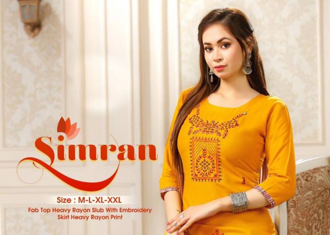 Simran 101 Heavy Designer Ethnic Wear Rayon Printed Kurti With Skirt Collection