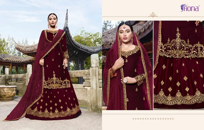 Fiona Velvet Exclusive Heavy Designer Wedding Wear Velvet Heavy Worked Sharara Suit Collection
