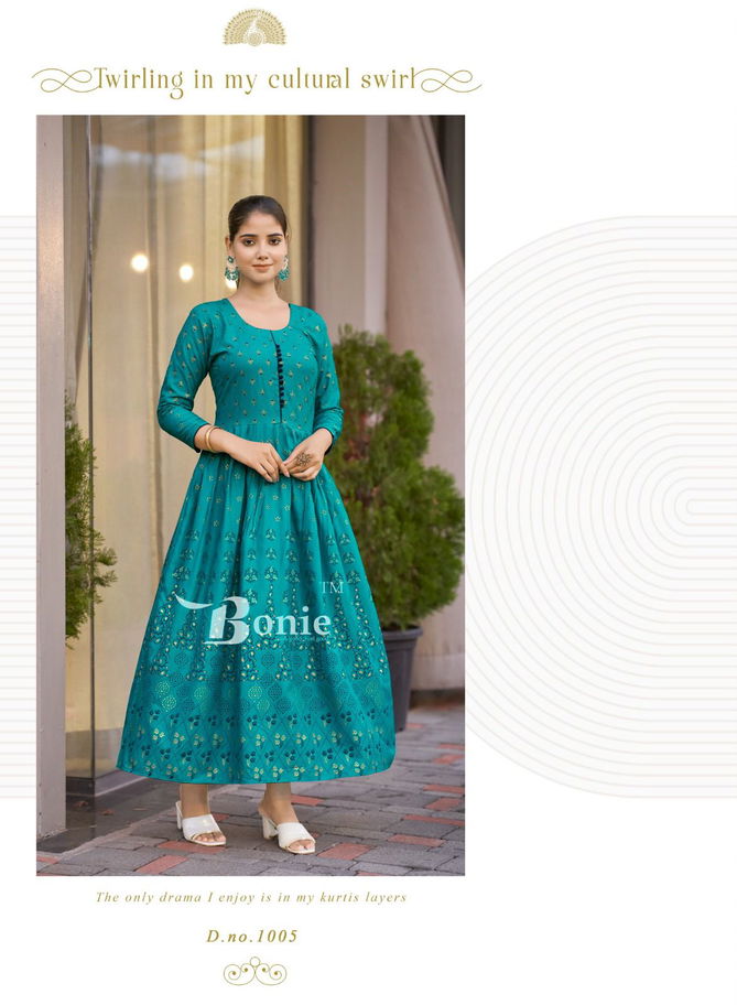 Aanchal 4 By Bonie Rayon Printed Anarkali Designer Long Kurtis Wholesalers In India