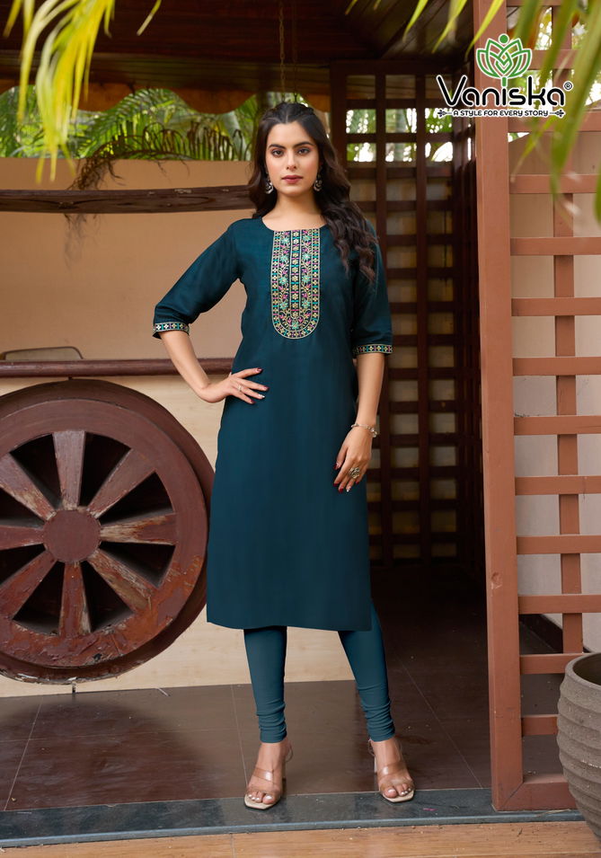 Five Star Vol 1 By Vaniska Vatican Silk Embroidery Kurtis Suppliers In India