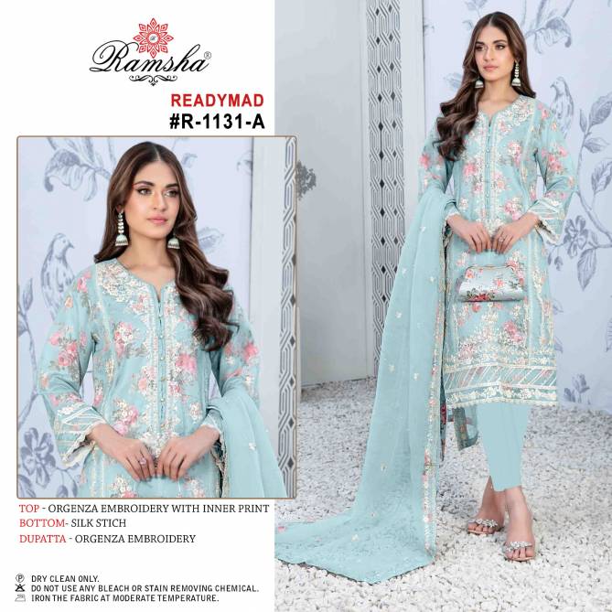 R 1131 By Ramsha Embroidery Organza Pakistani Readymade Suits Wholesale Market In Surat