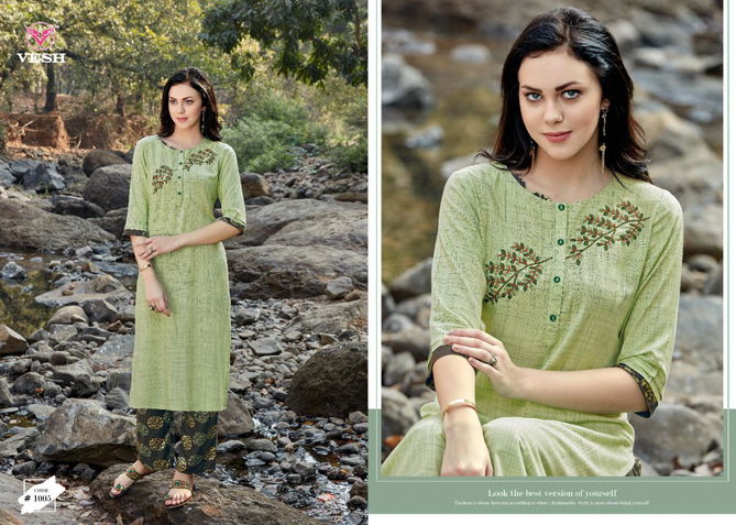 Vesh Saheli Latest Fancy Designer Casual Wear Rayon Worked  Kurtis With Bottom Collection
