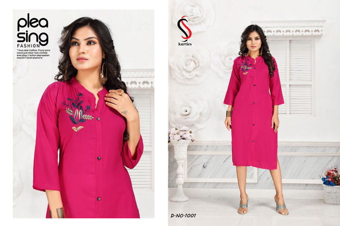 Ss Purvi 5 Latest Designer Heavy Rayon Casual Wear Embroidered Kurti Collection 