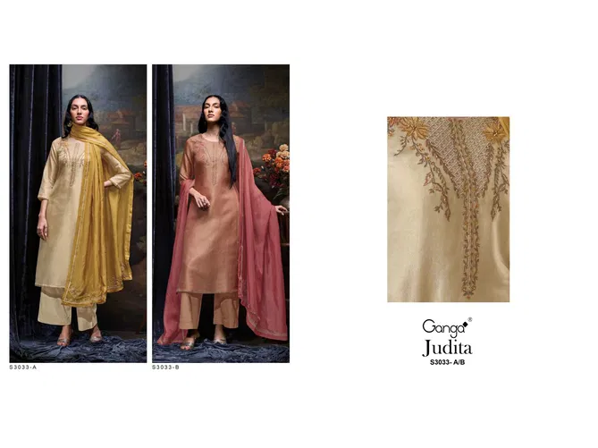 Judita 3033 By Ganga Embroidery Dress Material Exporters In India