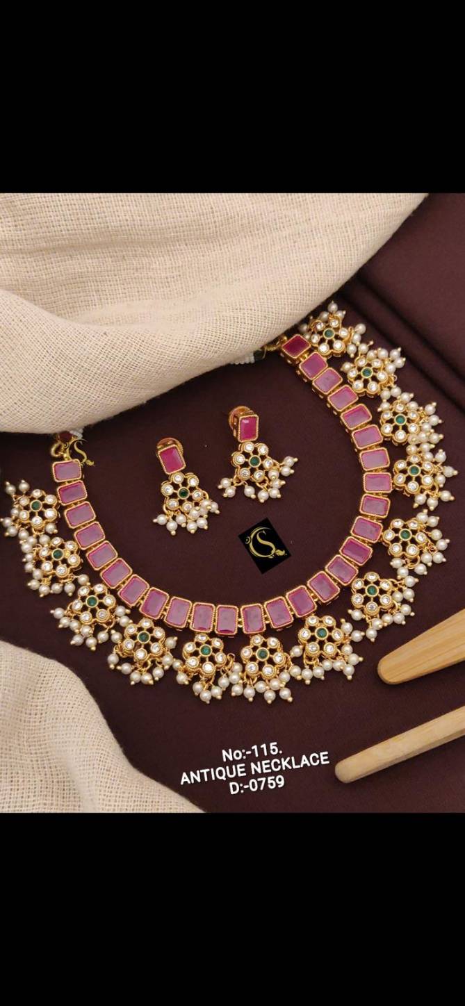 0759 Antique Color Diamond  Function Wear Necklace Set Wholesale Price In Surat

