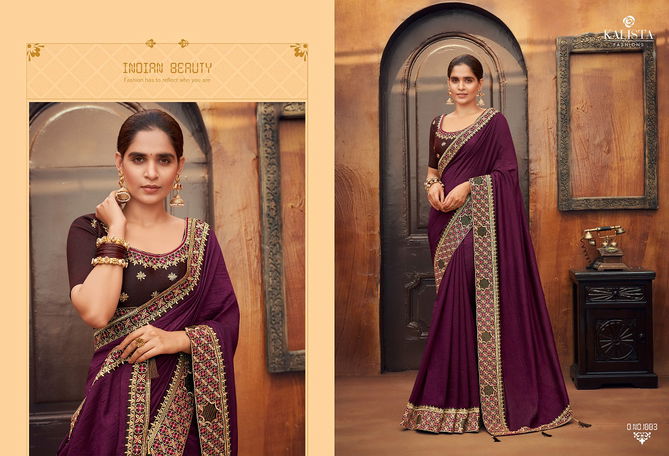 Kalista Alisha Latest Fancy Designer Festive Wear Embroidery Worked vichitra silk Sarees Collection
