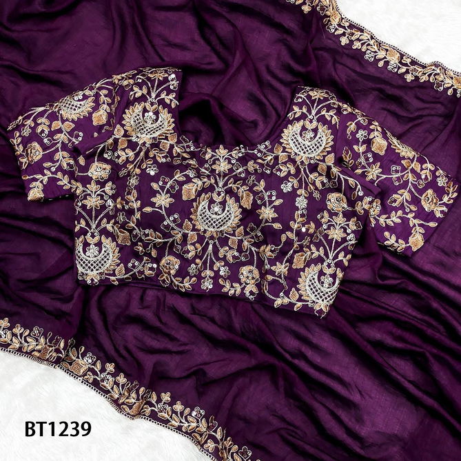 BT 1239 Two Tone Vichitra Silk Designer Embroidery Saree Exporters In India