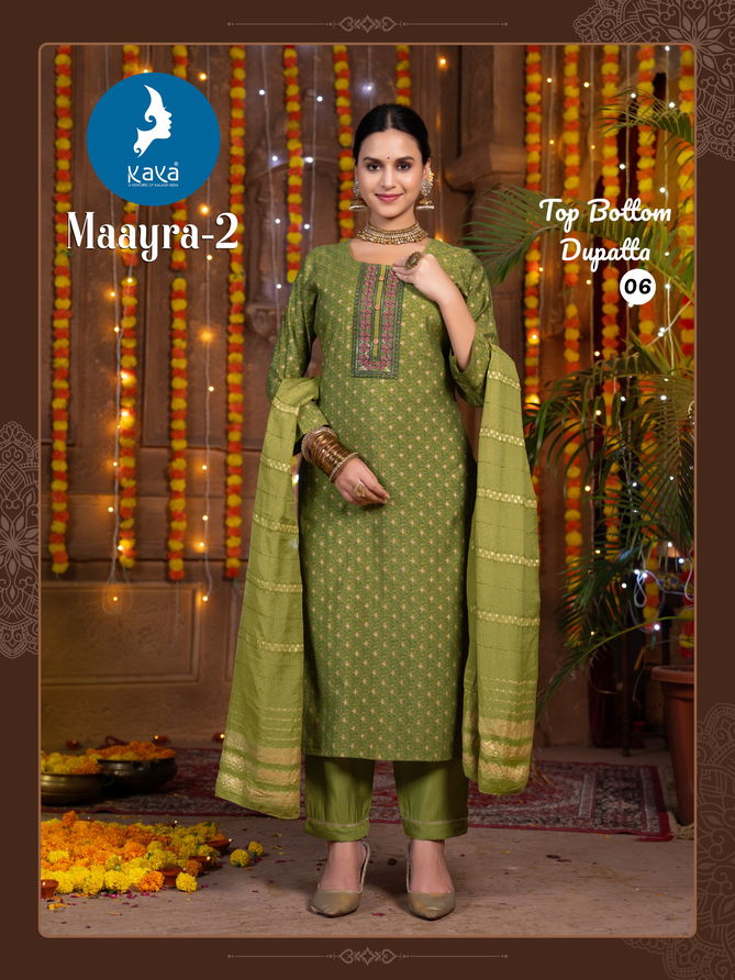 Maayra 2 By Kaya Straight Cut Roman Silk Kurti With Bottom Dupatta Wholesale Online