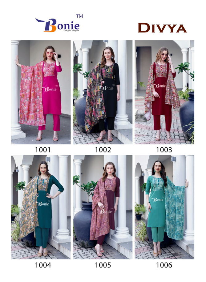 Divya Vol 1 By Bonie Heavy Rayon Stylish Kurti With Bottom Dupatta Wholesale Online